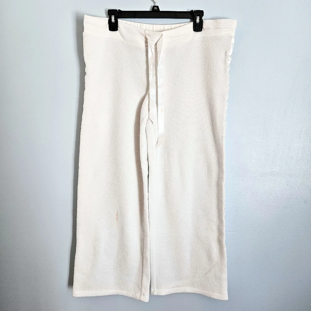 JLO Cream White Terry Hooded Robe Top & Pants w/ Satin Sports Stripe Size Large - Picture 7 of 14